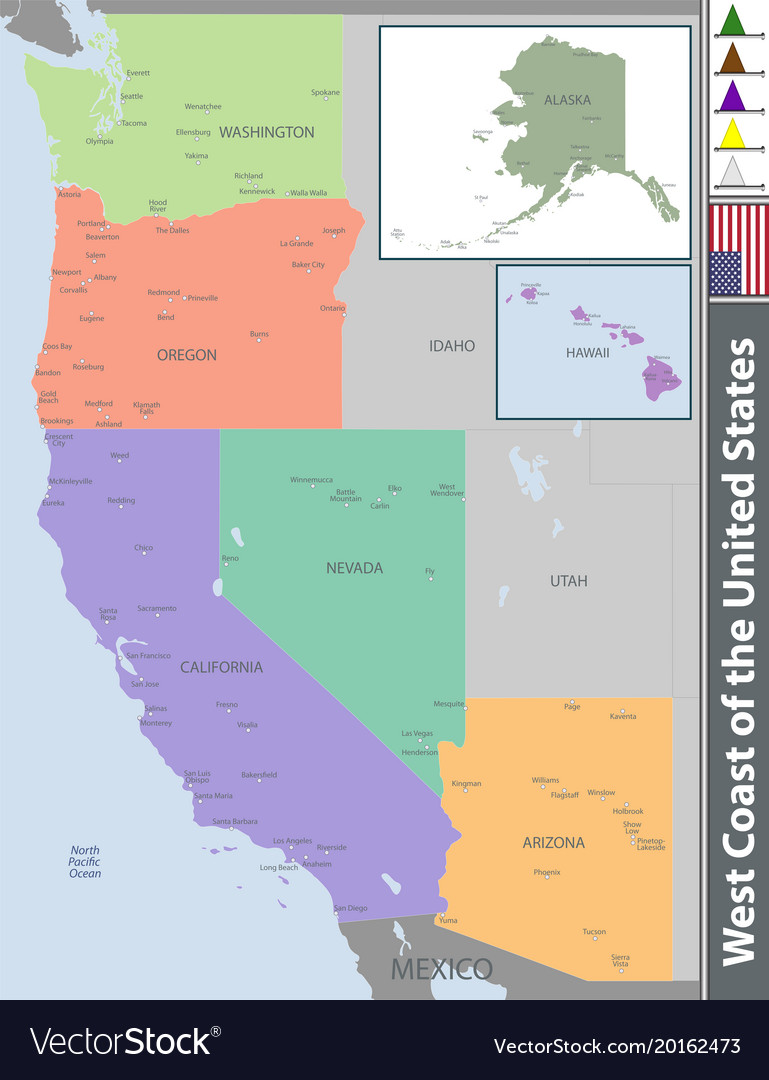 West coast of the united states Royalty Free Vector Image